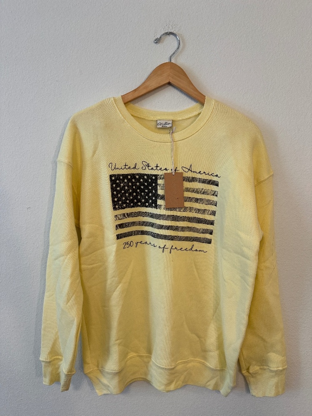 Oat Collective USA Flag 250 Years Freedom Graphic Sweatshirt Butter Yellow M